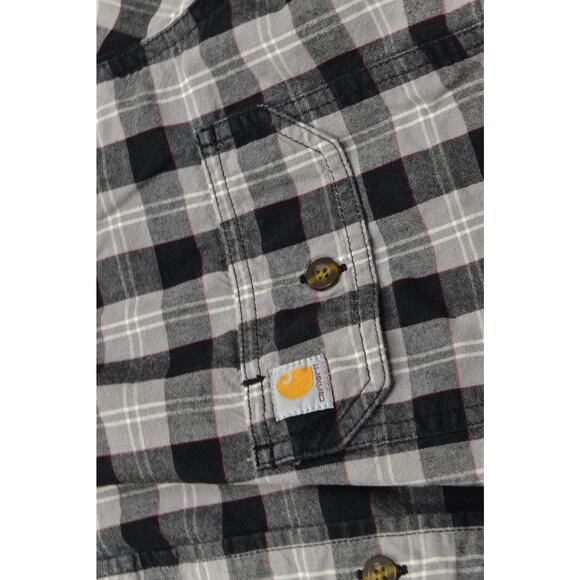Carhartt Men's Plaid Short Sleeve Button-Down Shirt Black Size XL Cotton - Picture 6 of 8